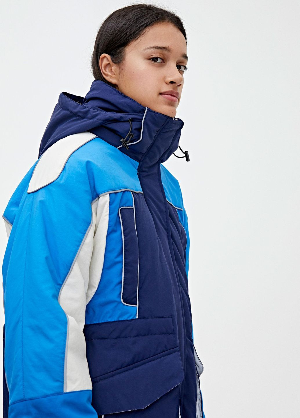 Комбинированная куртка зима,синий-голубой-белий, Pull & Bear