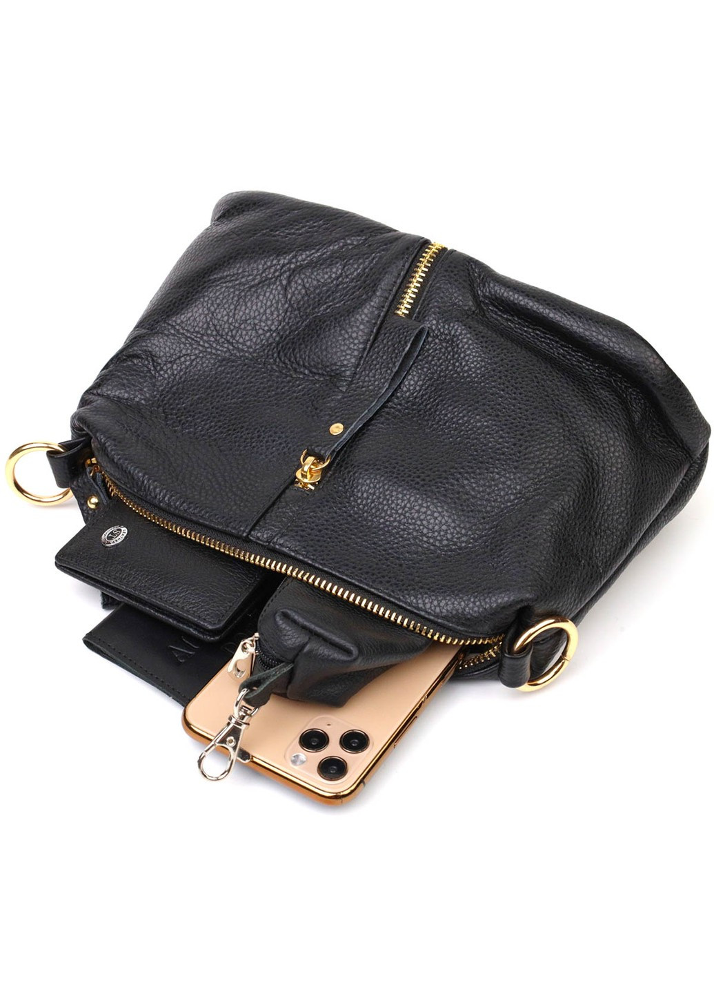 Интересная сумка через плечо из натуральной кожи 22135 Черная Vintage (260360860)
