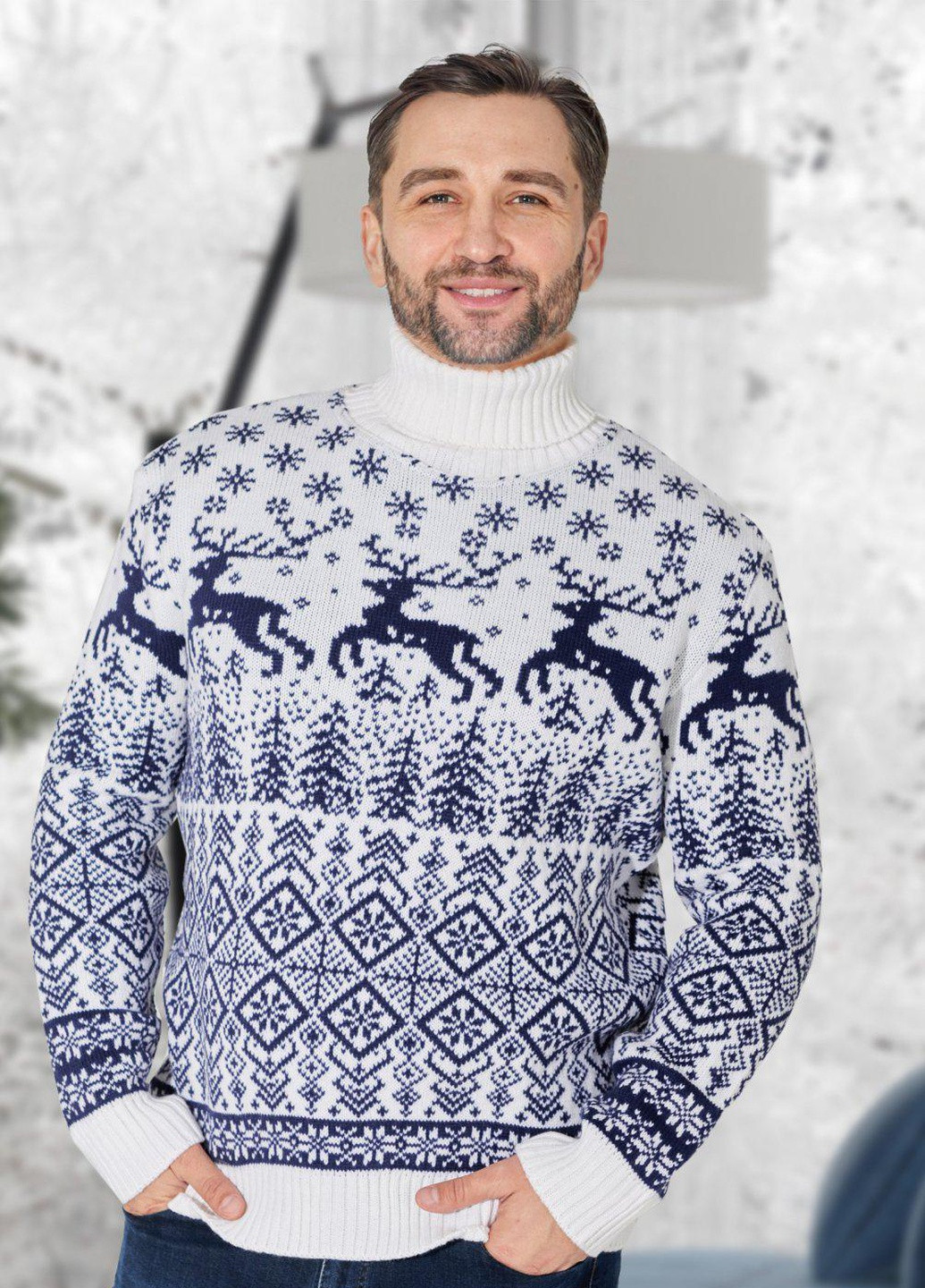 Белый светри светр з оленями (ут000071767) Lemanta