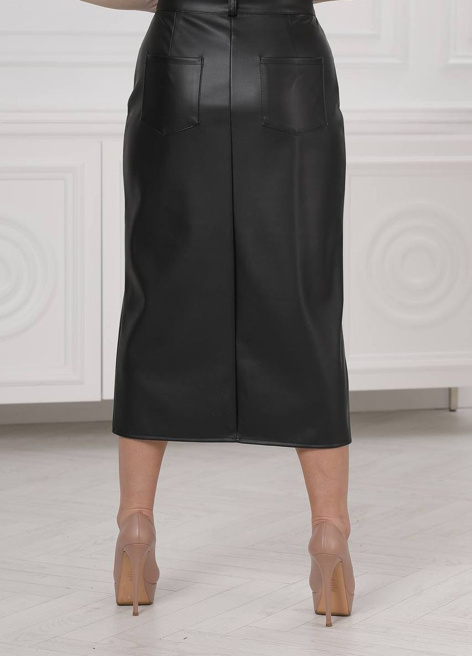 Чорна женская юбка из ко-кожи цвет чернй р.50/52 446876 New Trend