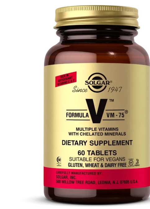 Formula V VM-75 Multiple Vitamins with Chelated Minerals 60 Veg Tabs Solgar (258499047)