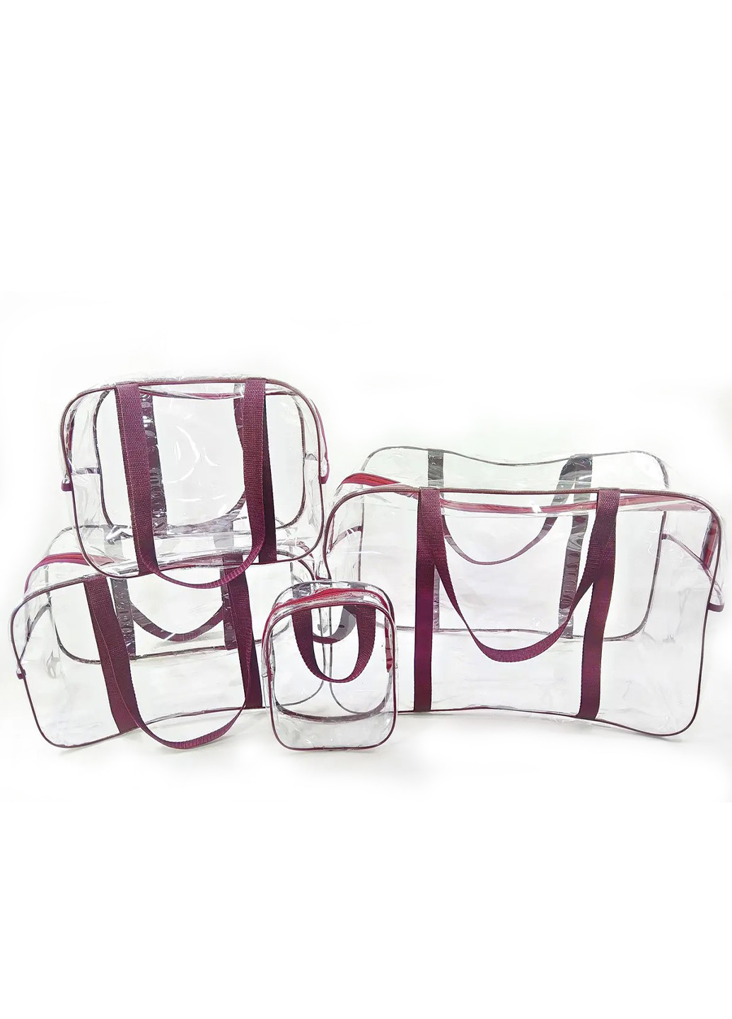 Набор из 3+1 прозрачных сумок в роддом Light бордовый + косметичка EcoNova (269342046)