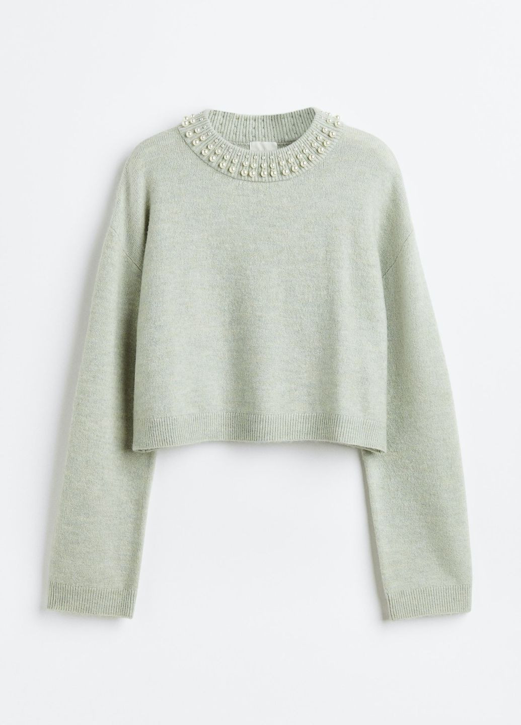 Светло-зеленый демисезонный свитер вышитый бисером H&M