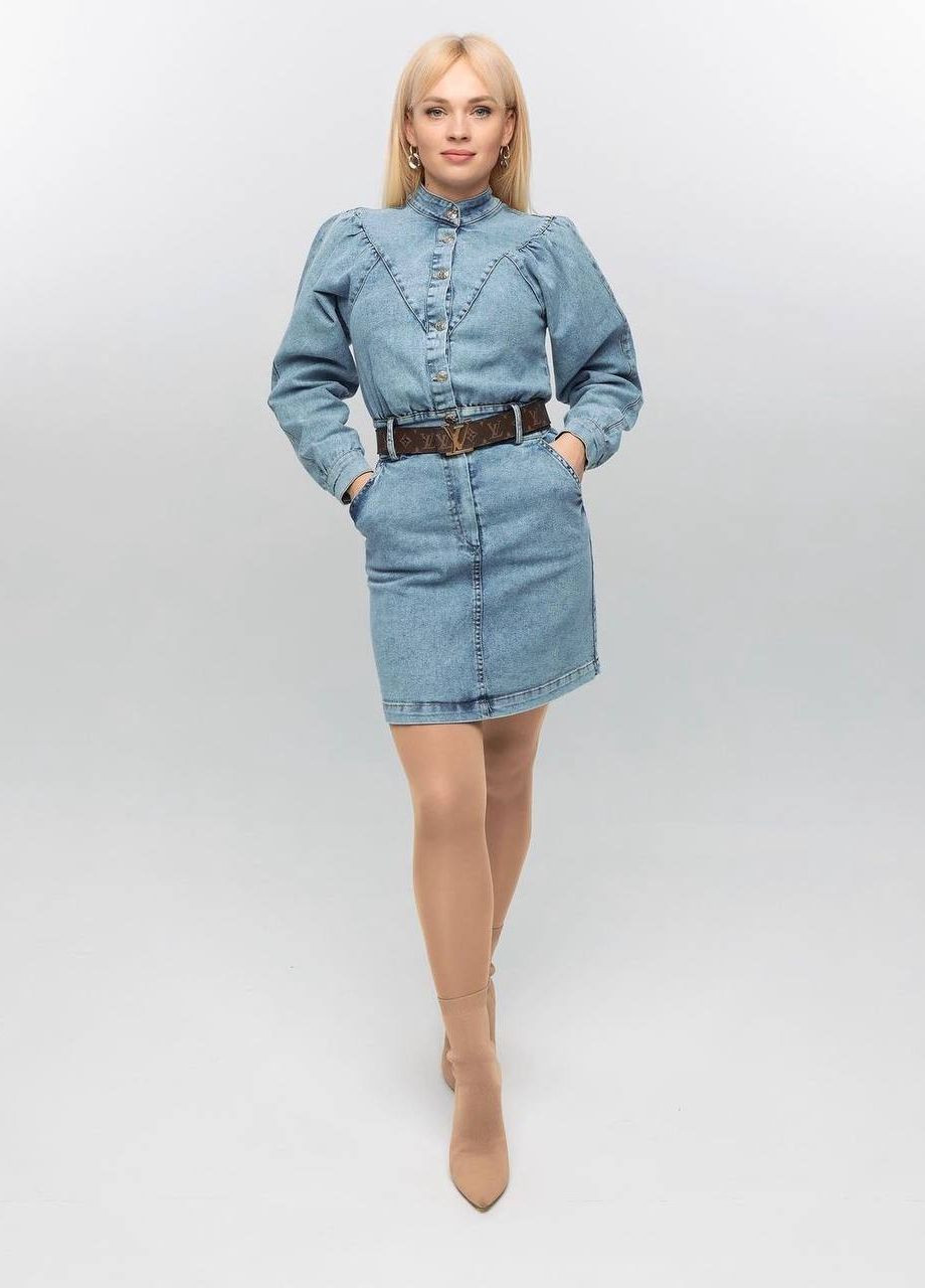 Голубое женское короткое платье "pro мечтательность" цвет светлый джинс р.m 445685 New Trend