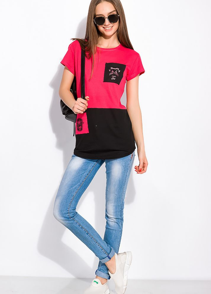 Хлопковая футболка с принтом на кармане (Малиновый) Time of Style - (261922628)