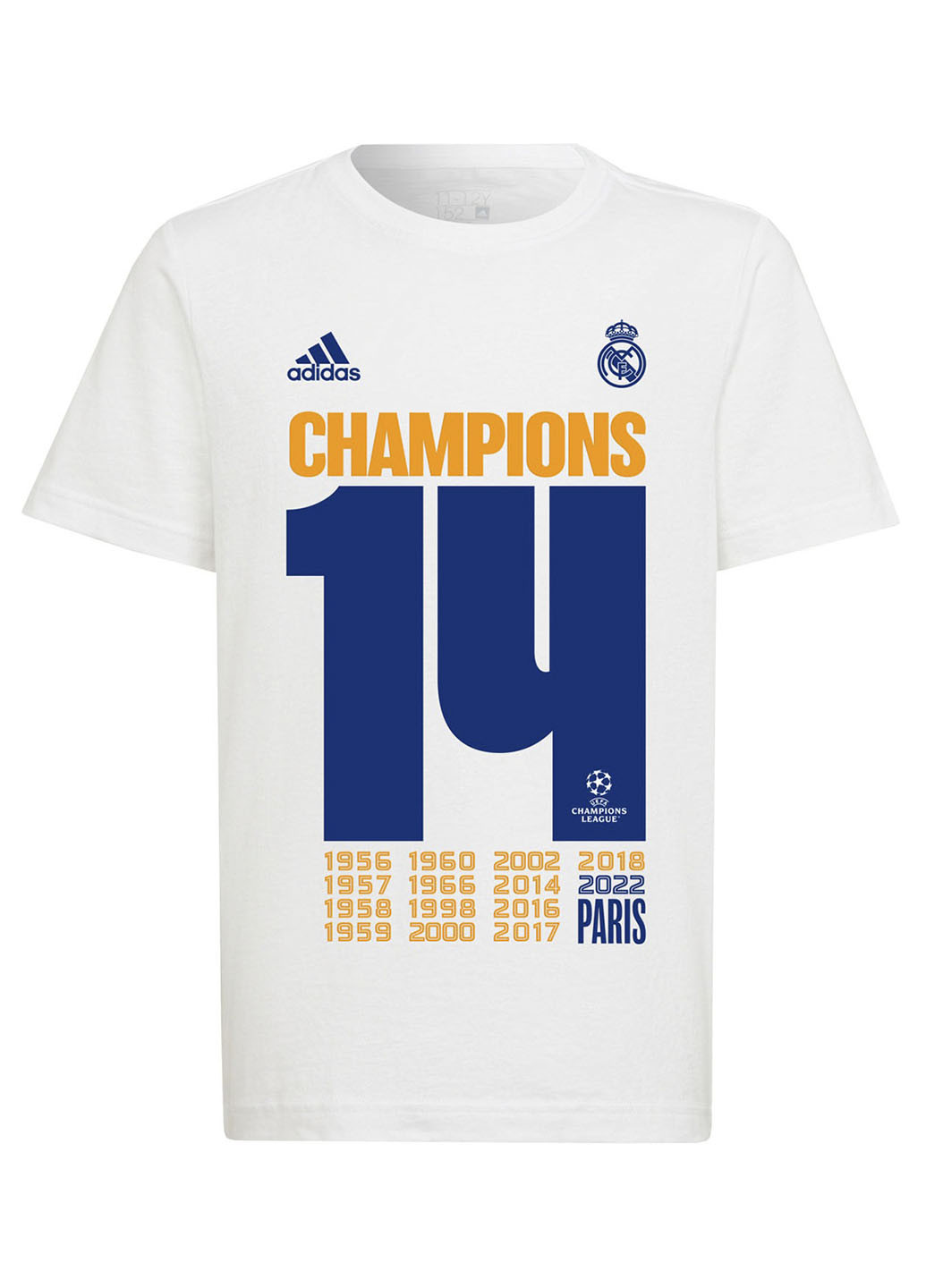 Белая демисезонная детская футболка ucl champions 2022 real madrid ij8553 adidas