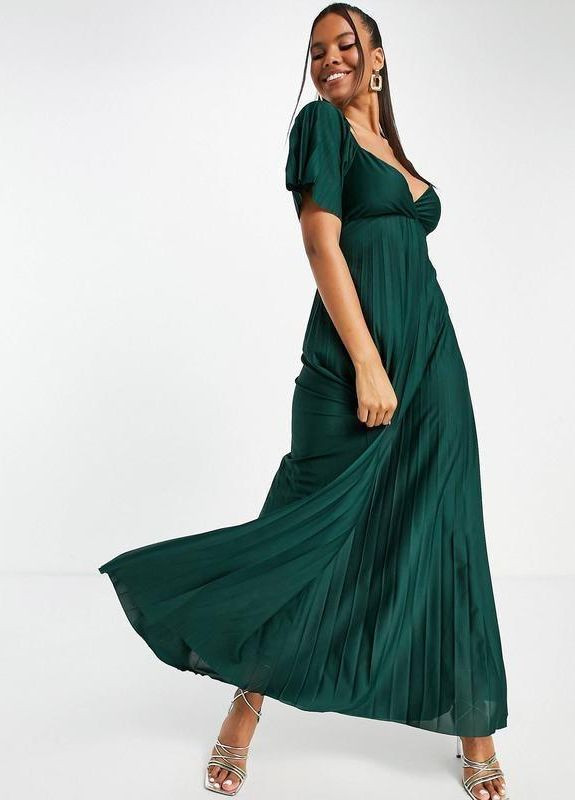 Зелена плісована сукня максі з відкритою спиною design Asos