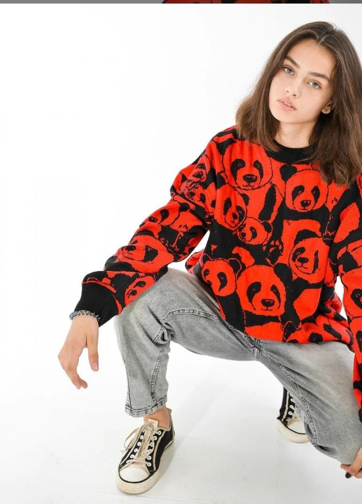Красный демисезонный свитер для девочки панды Lemanta
