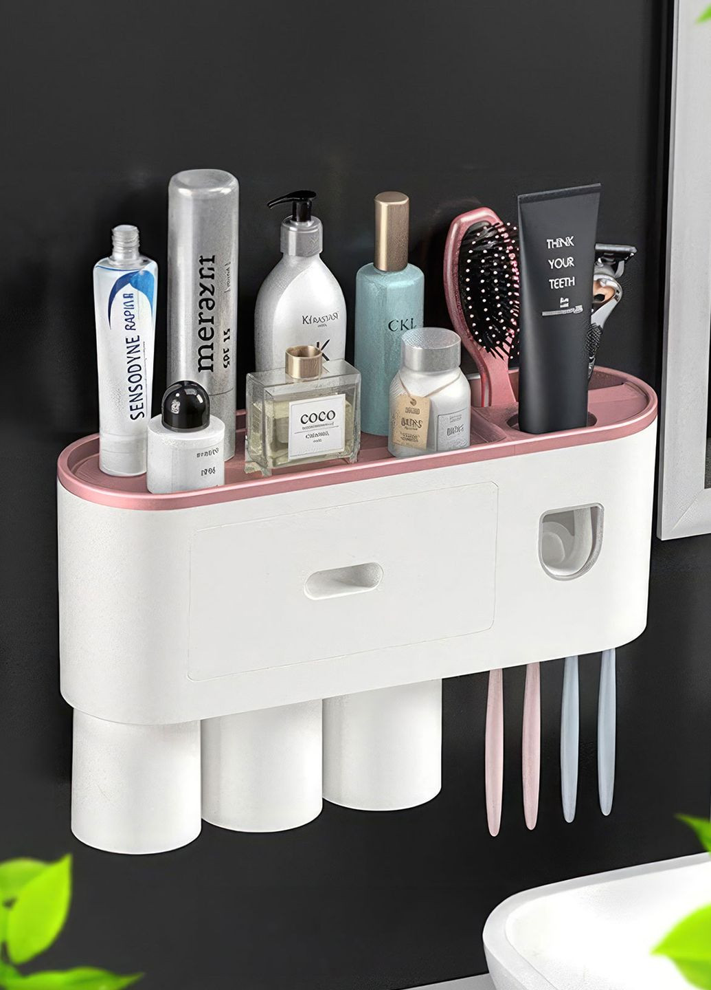 Органайзер у ванну кімнату / тримач для щіток та пасти / підвісний органайзер 8993 Рожевий 67482 OnePro (261926135)