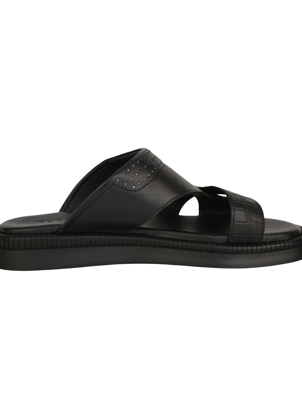 Черные повседневные шлепанцы мужские олива кожа Pandew