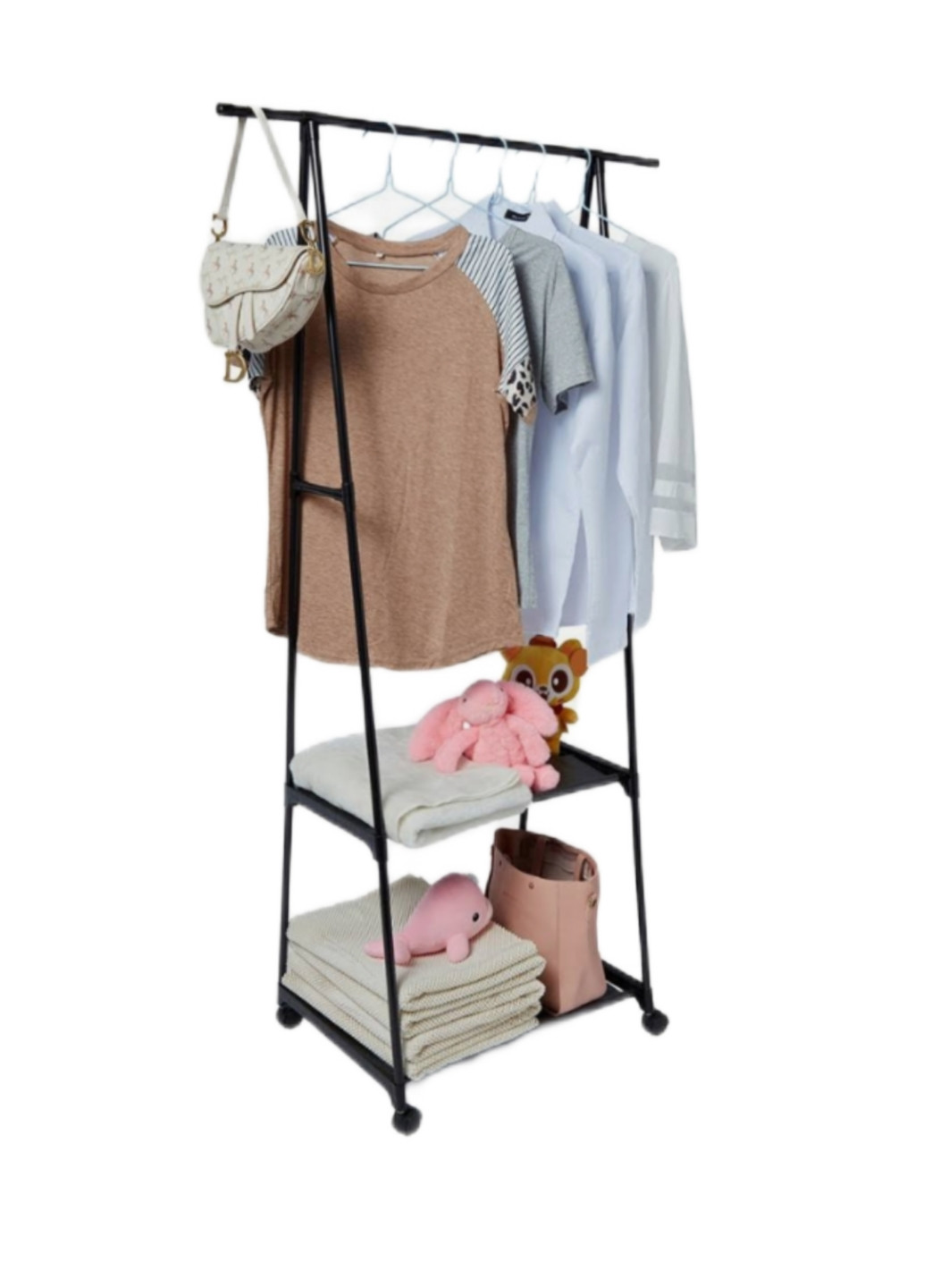 Пересувна підлогова вішалка для одягу на коліщатках з двома полками для взуття Good Idea the new coat rack (259296060)