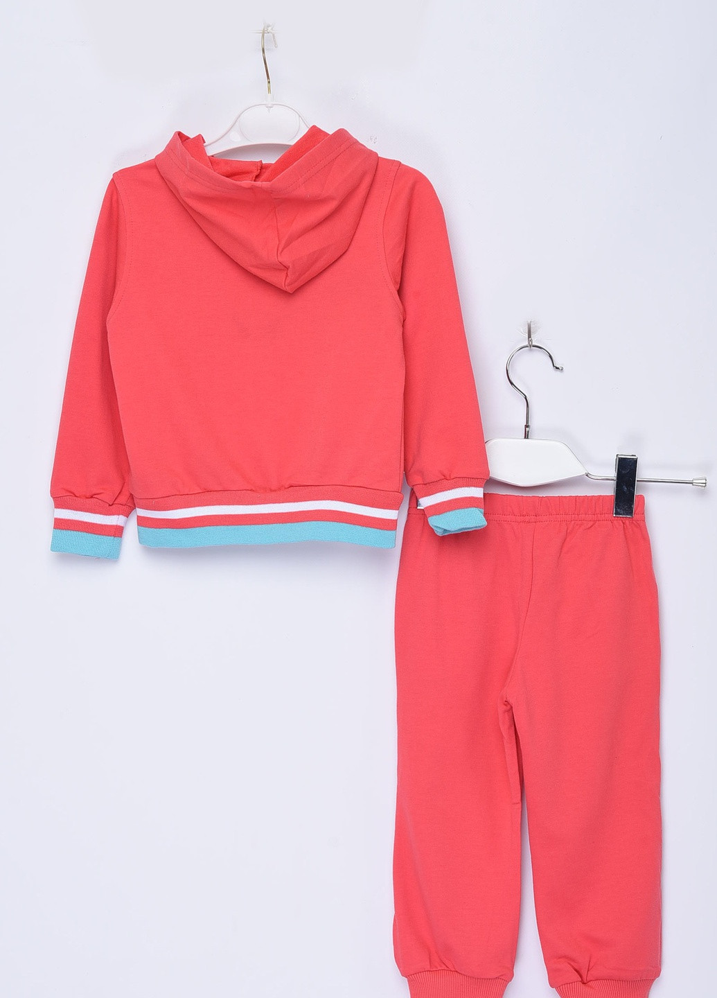 Коралловый демисезонный спортивный костюм детский для девочки с капюшоном кораллового цвета Let's Shop