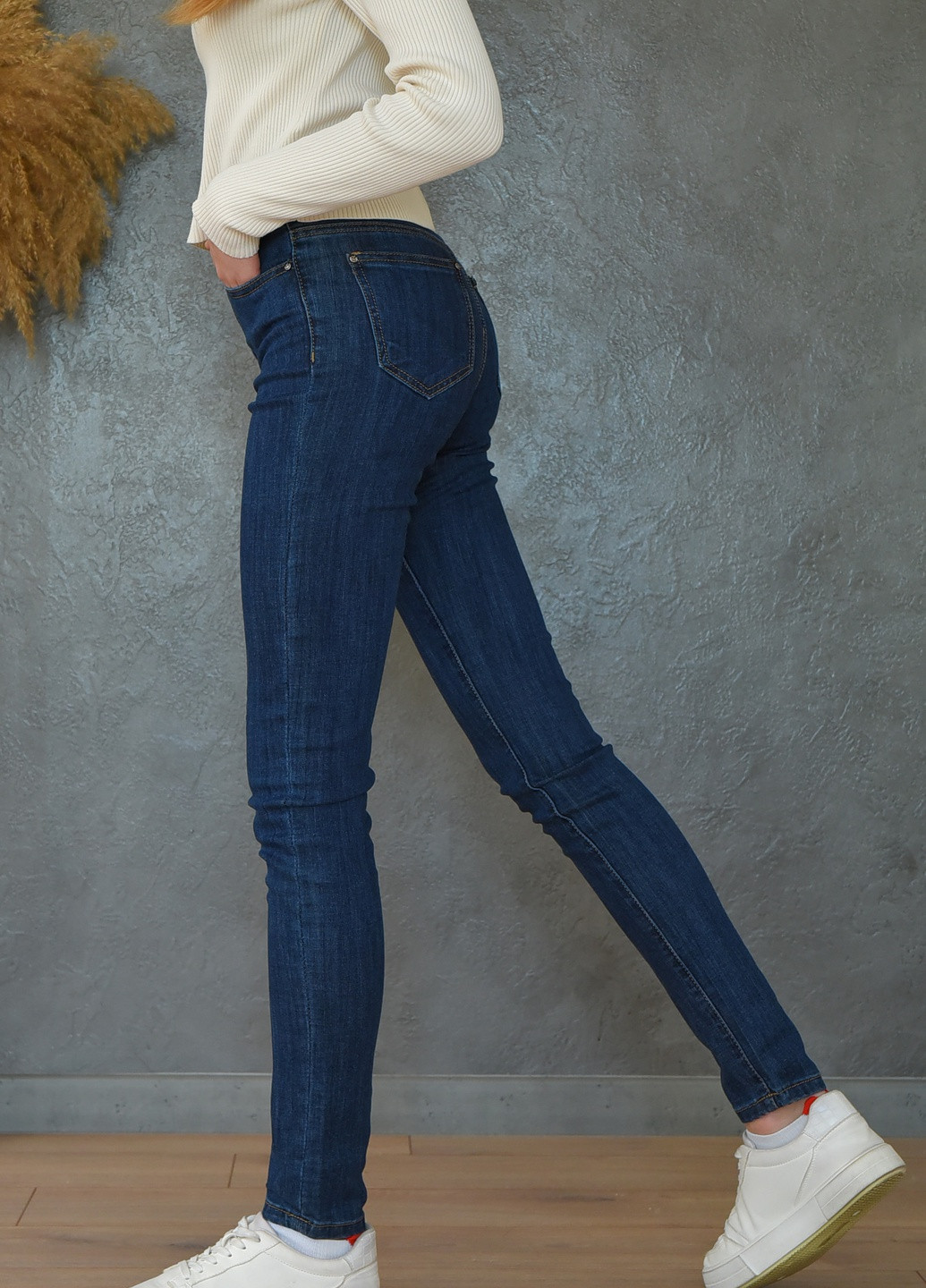 Темно-синие демисезонные зауженные джинсы подростковые темно-синего цвета размер 25 Let's Shop