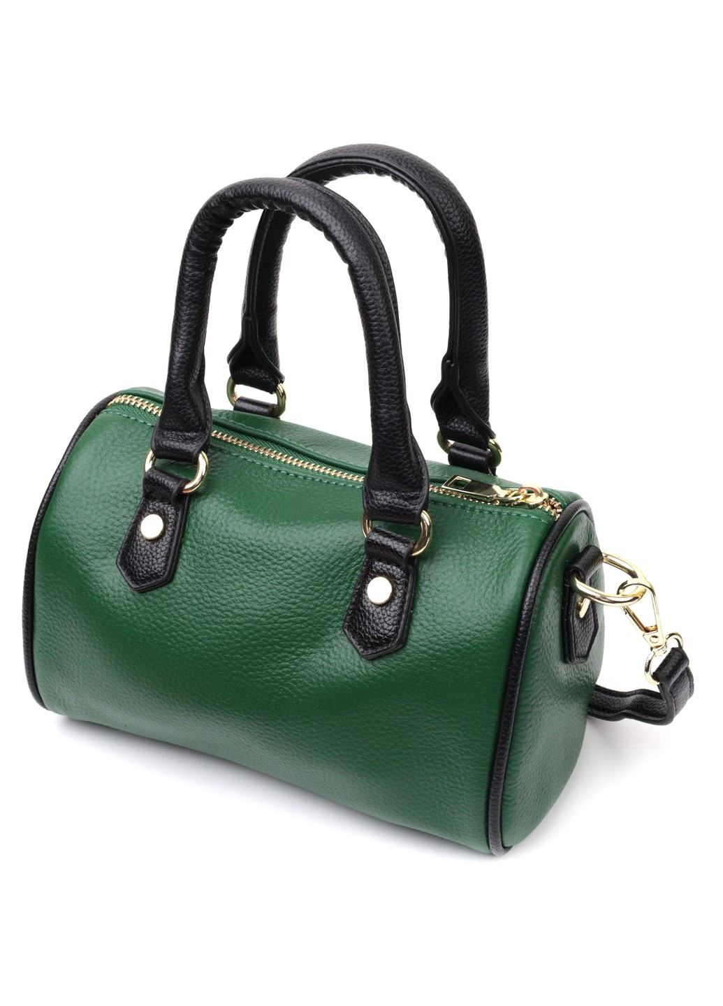 Кожаная сумка бочонок с темными акцентами 22351 Зеленая Vintage (276457634)
