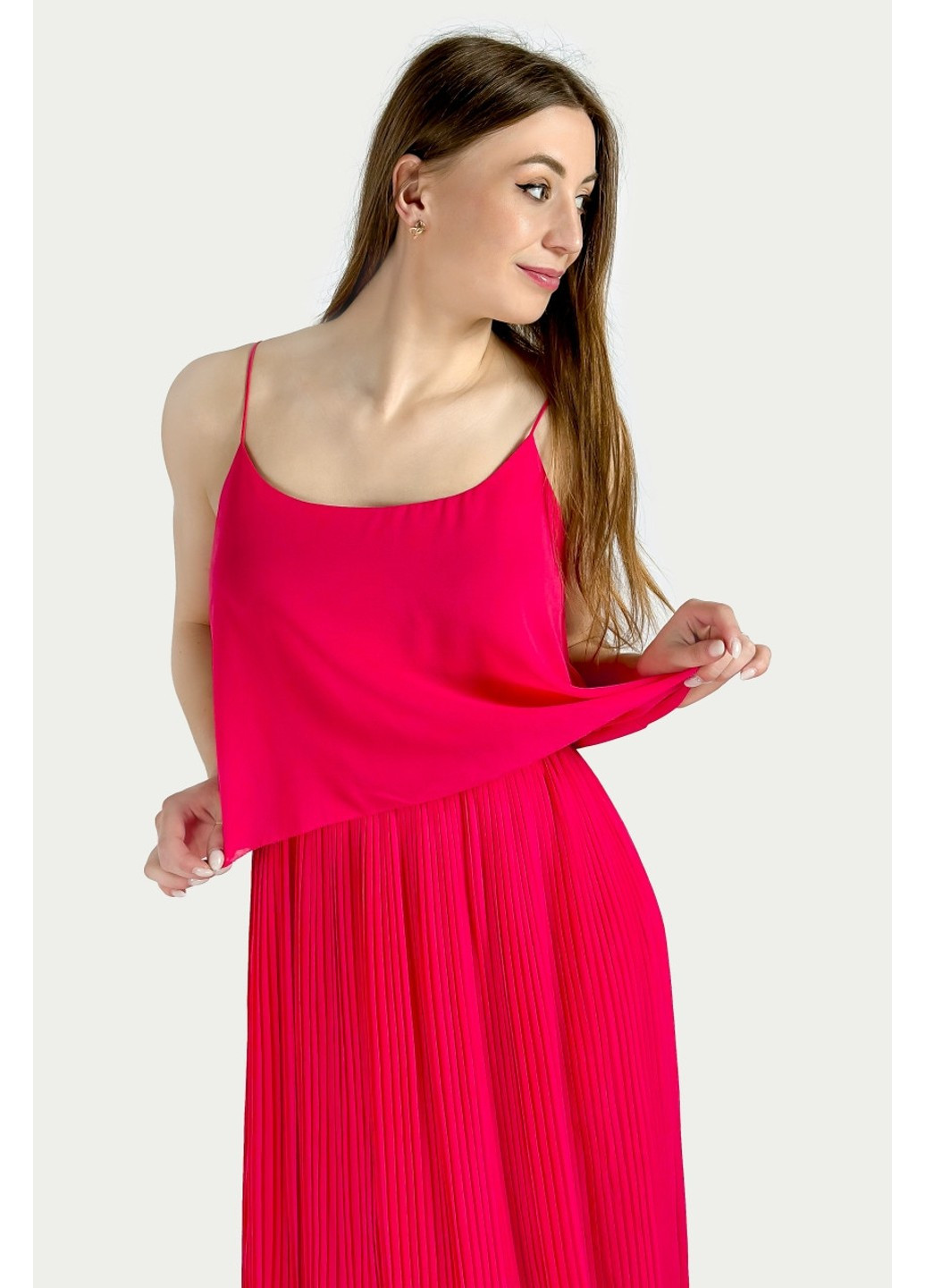 Розовое вечернее платье 6637/713/671 плиссированное Massimo Dutti однотонное