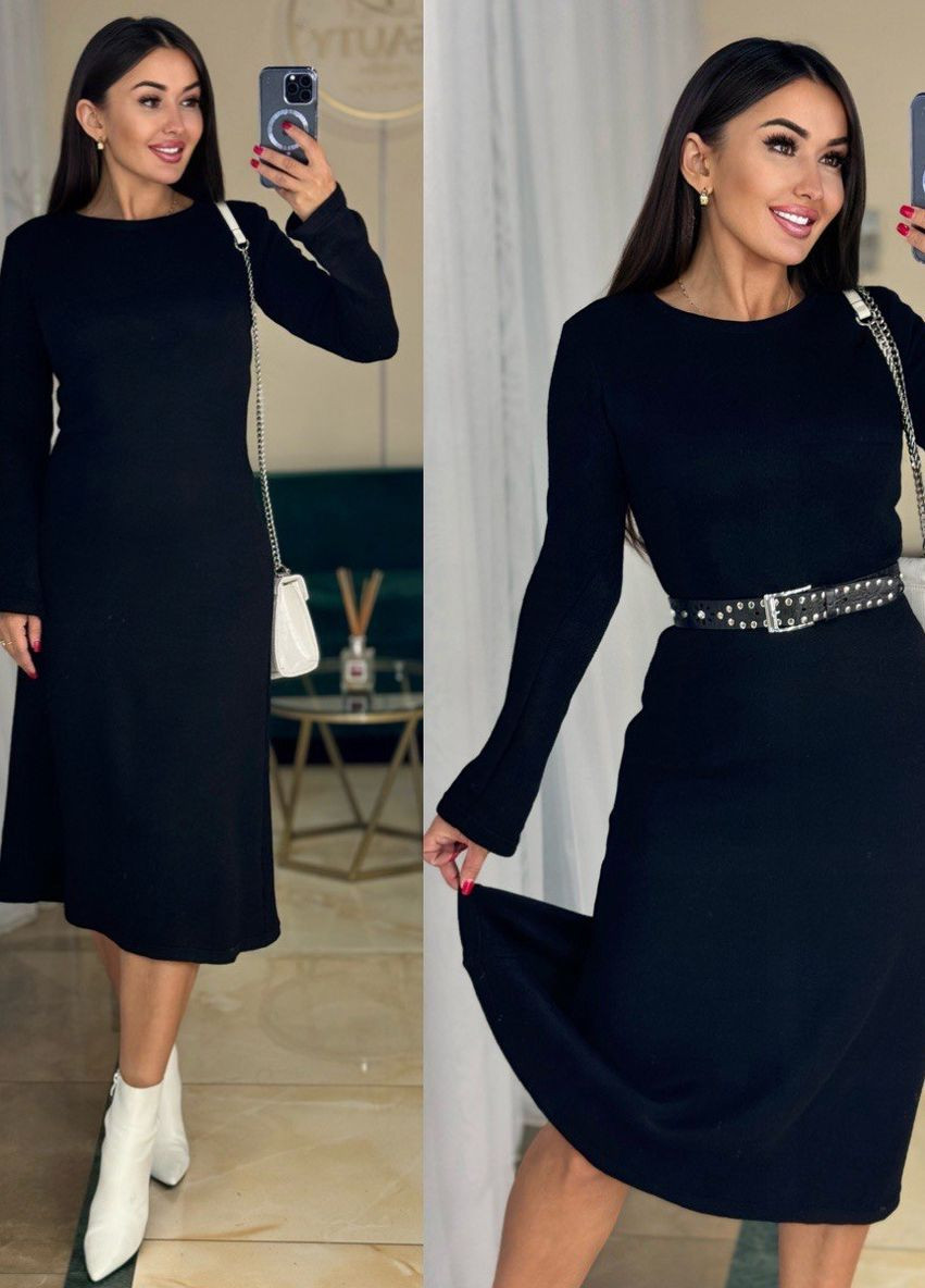 Черное женское платье из ангоры цвет черный р.50/52 447938 New Trend