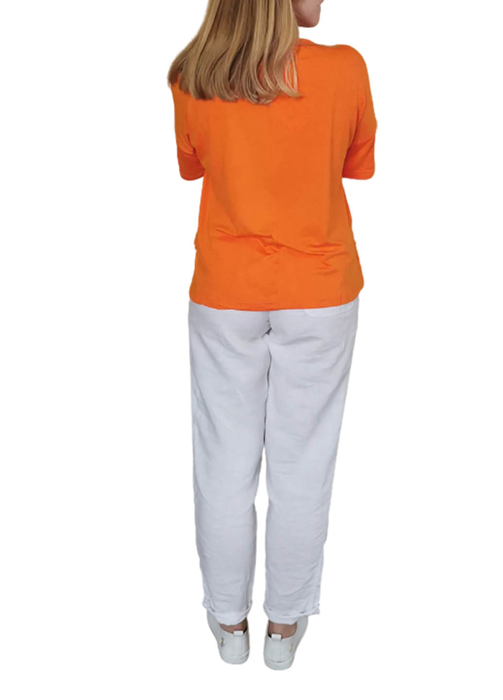 Оранжевая футболка легкая вискоза однотонная с коротким рукавом Luvete