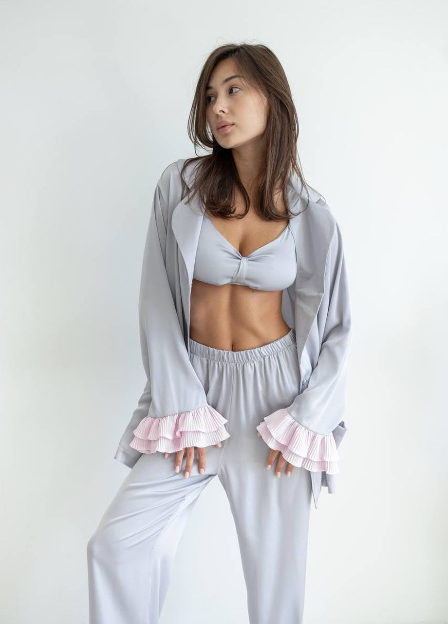 Серая женский пижамный костюм тройка цвет серый р.l/xl 442580 New Trend