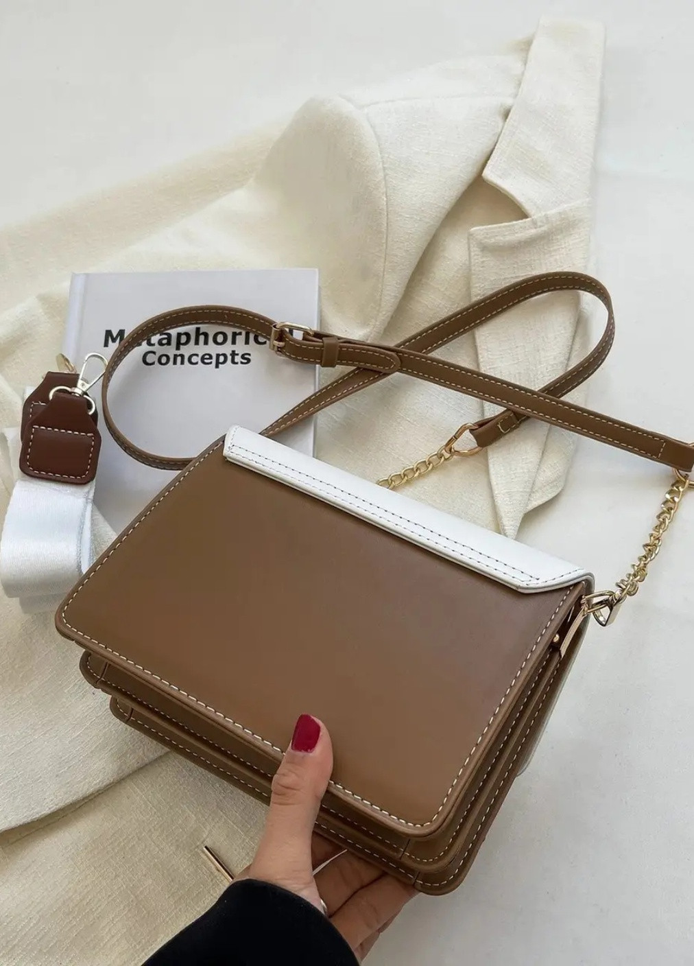 Жіноча класична сумочка через плече крос-боді коричнева No Brand (257007438)