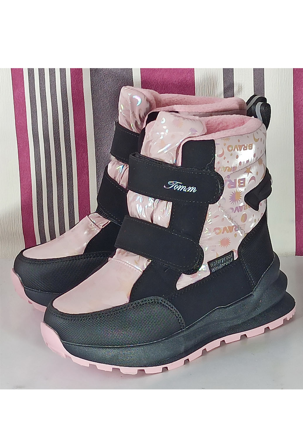 Розовые повседневные зимние детские зимние ботинки для девочки на овчине 10789w 28-18см 30-19,5см 31-20см Tom.M