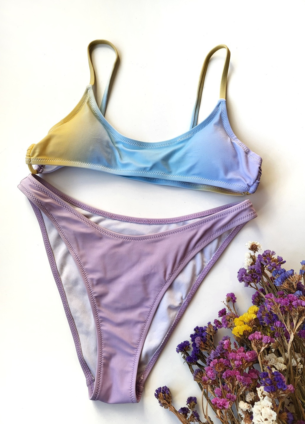 Сиреневый летний купальник раздельный бикини разноцветный 10464 l (46) 75a бикини No Brand