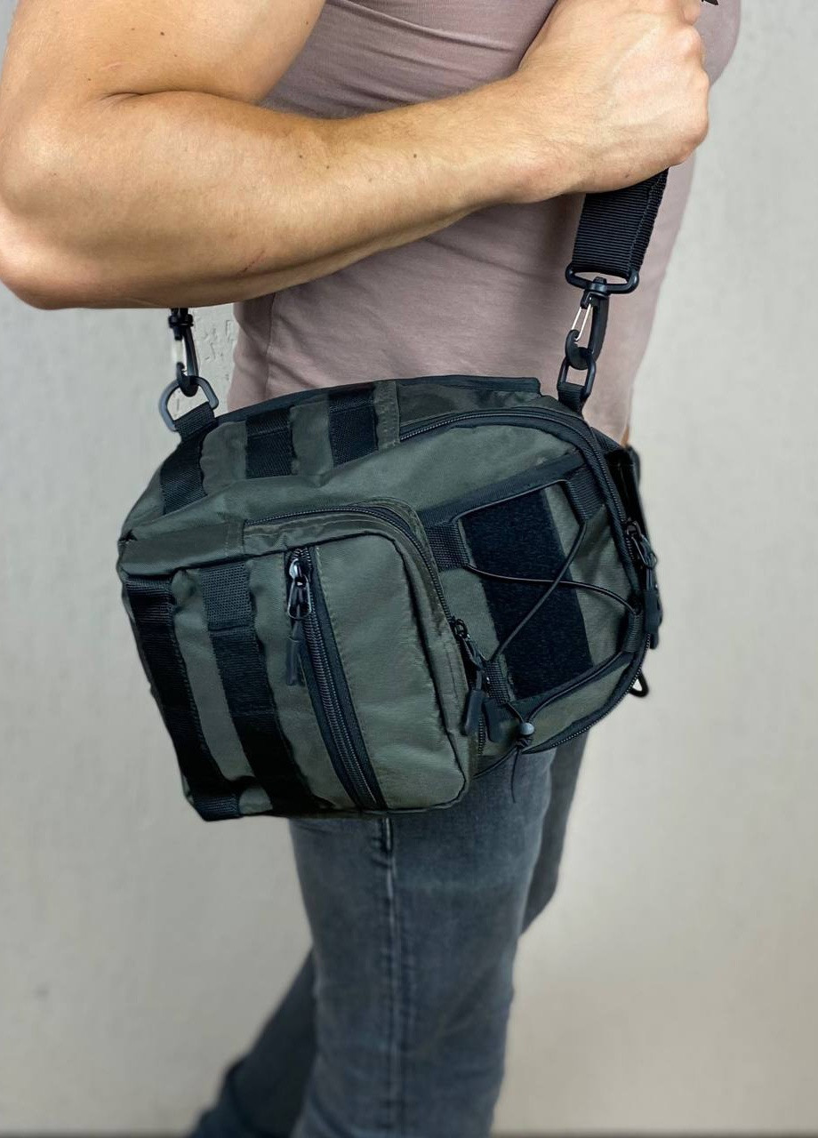 Тактическая нагрудная сумка зеленая барсетка слинг TACTIC XL хаки No Brand (258459133)