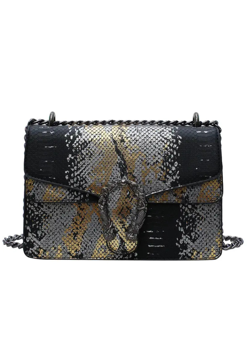 Женская сумка на цепочке кросс-боди с подковой рептилия черная No Brand крос-боди (257866799)