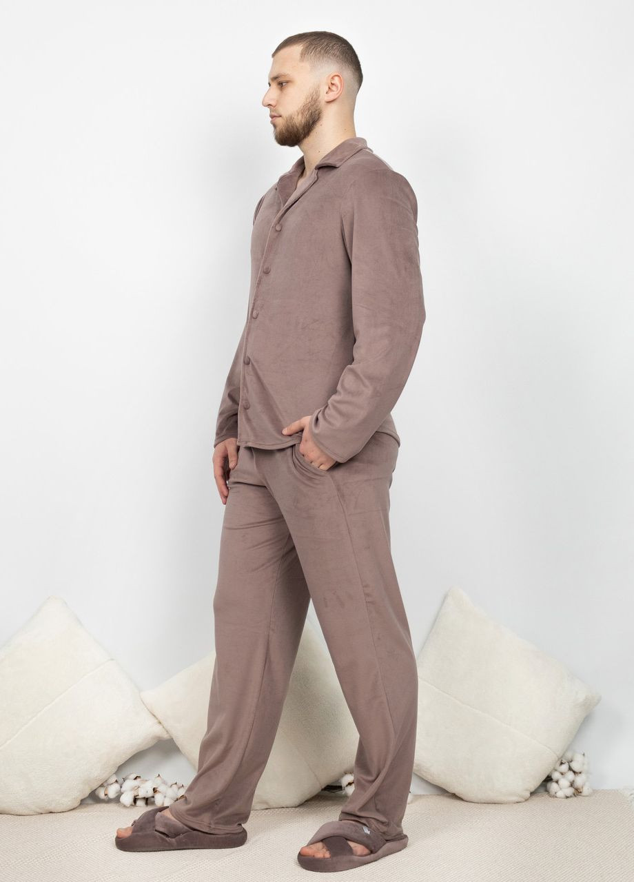 Піжама костюм чоловічий домашній велюровий сорочка зі штанами Мокко Maybel (276970333)