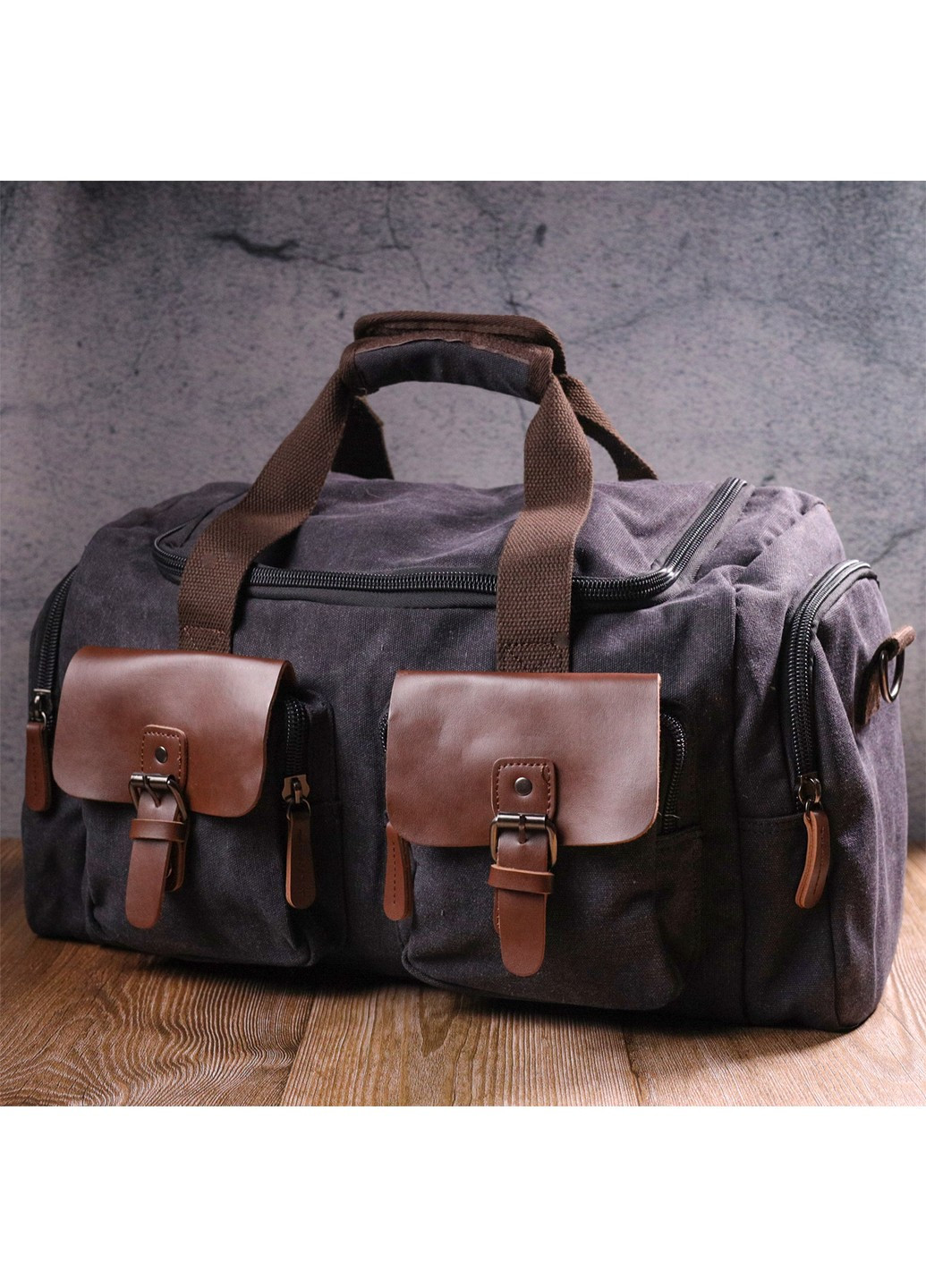 Велика дорожня сумка текстильна 21237 Чорна Vintage (258267812)