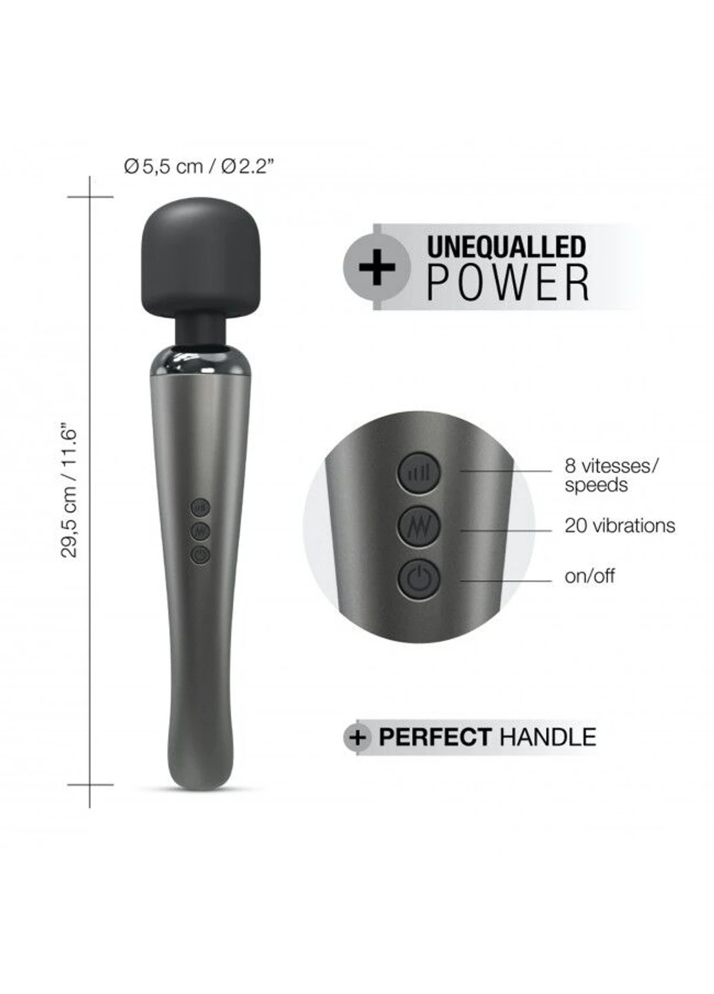 Мощный вибромассажер Megawand Chrome Silver перезаряжаемый, 160 режимов Dorcel (276389488)