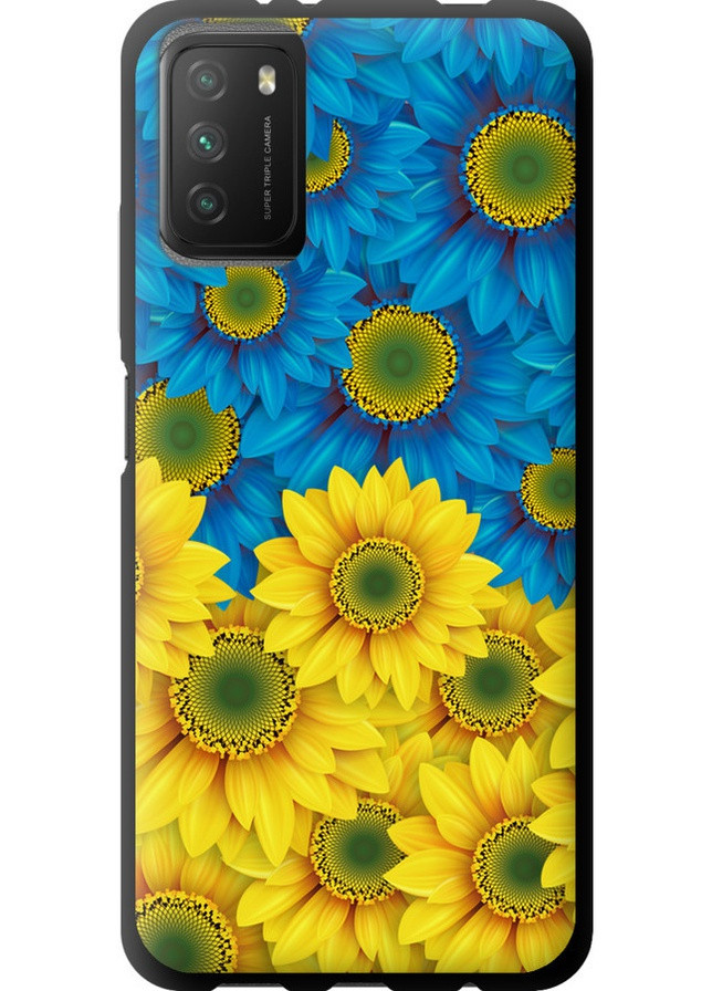 TPU черный чехол 'Жёлто-голубые цветы' для Endorphone xiaomi poco m3 (257834507)