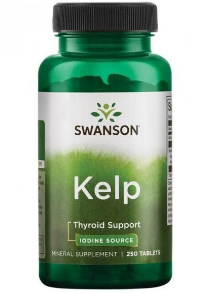 Джерело йоду для підтримки щитовидної залози Kelp Iodine Source 225 mcg 250 tabl Swanson (265151970)