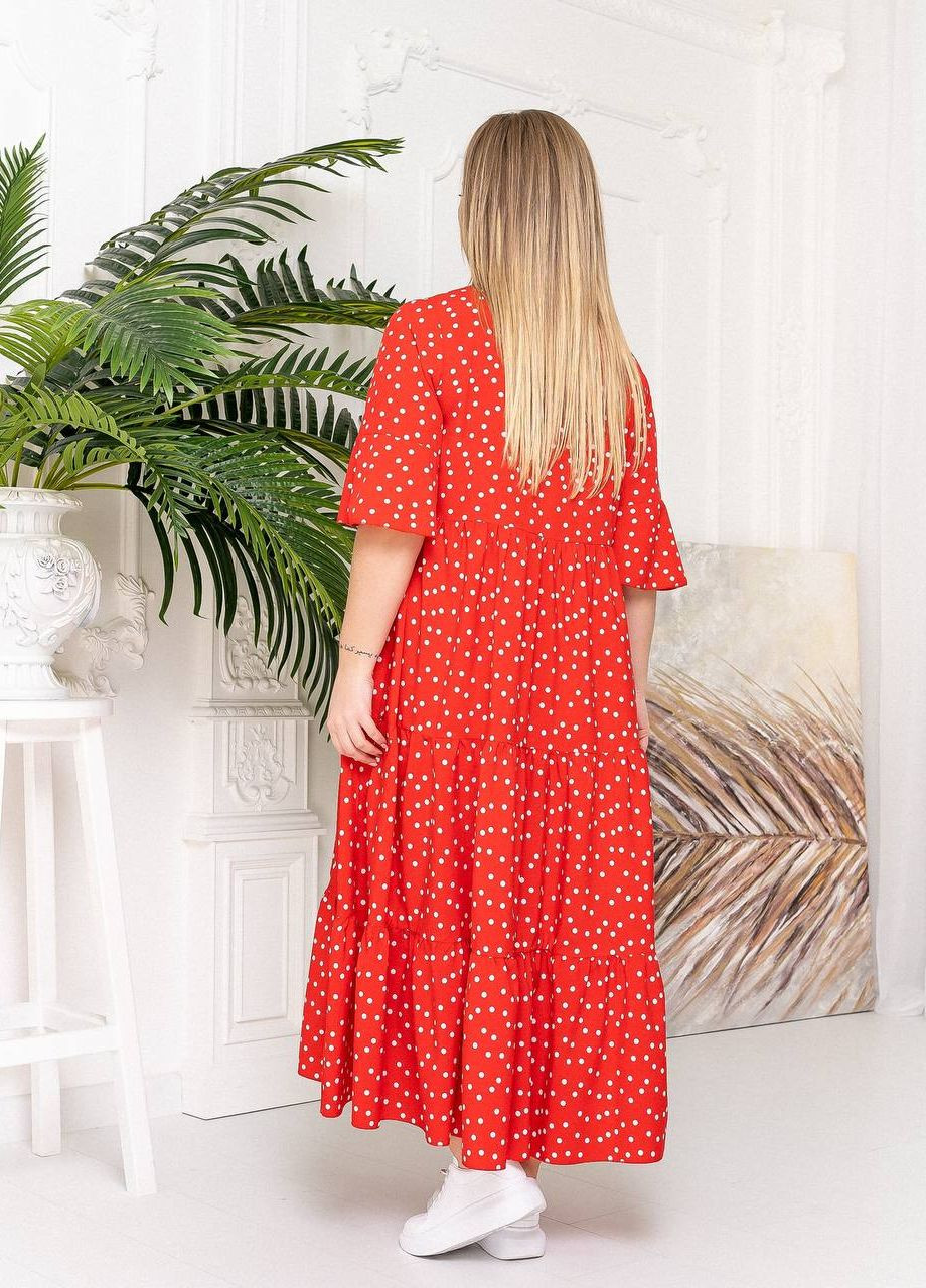 Алое женское длинное платье в горошек красного цвета р.50/54 359127 New Trend