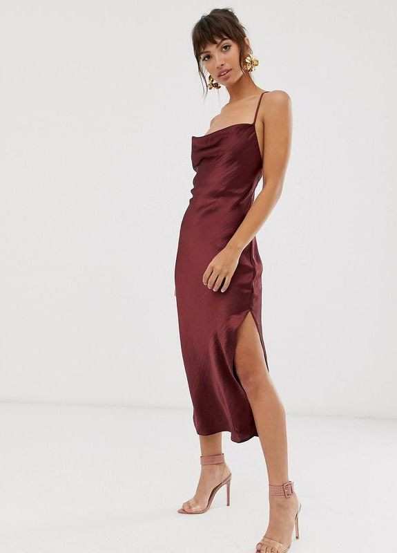 Бордова атласне плаття-комбінація міді зі шнурівкою на спині Asos