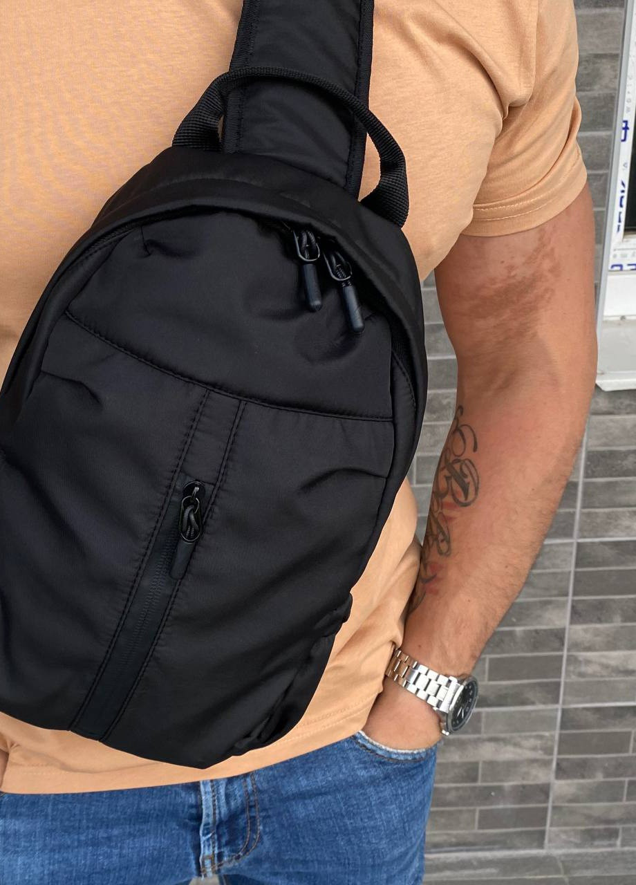 Мужской нагрудный слинг сумка через плече бананка вместительная черная Flame No Brand (259752654)