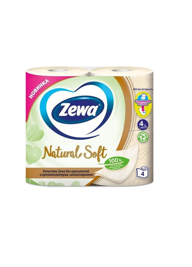 Туалетний папір Natural Soft 4 шари 4 рулони Zewa (258615992)