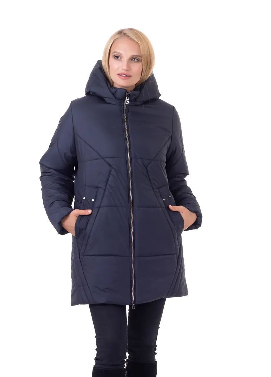 Синяя зимняя женская куртка большого размера зимняя SK