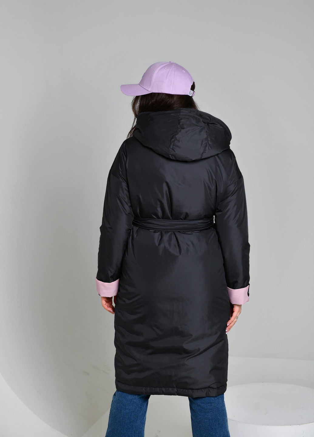 Черное демисезонное Женское двустороннее демисезонное пальто черное/пудра 019932 Lusskiri