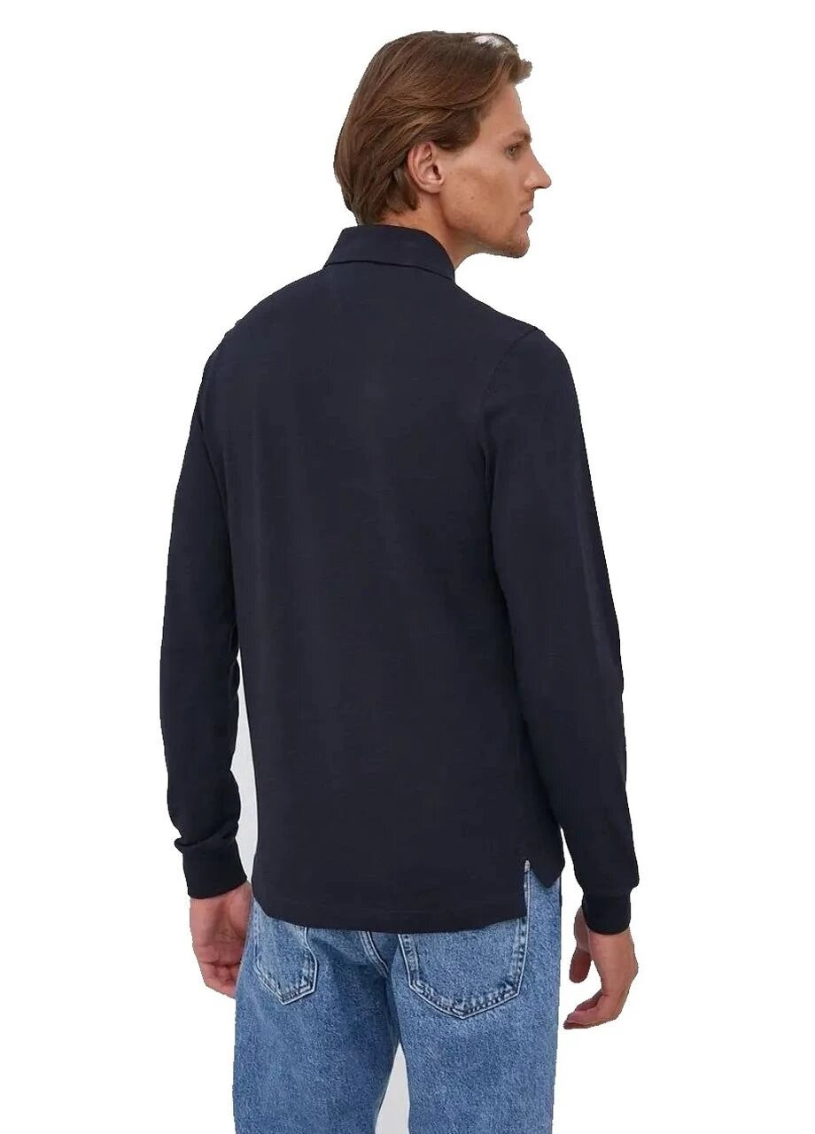 Темно-синяя футболка-поло мужское с длинным рукавом для мужчин Tommy Hilfiger с логотипом