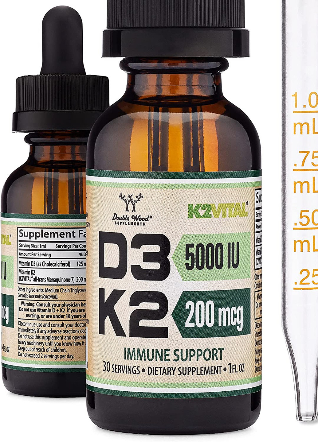 Витамин D3+K2 Double Wood Vitamin D3 + K2 Liquid Drops 30 ml Double Wood Supplements (259752962)