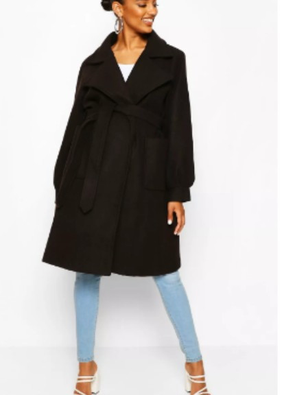 Черное демисезонное Женское однотонное пальто, размер l(40), черный Boohoo