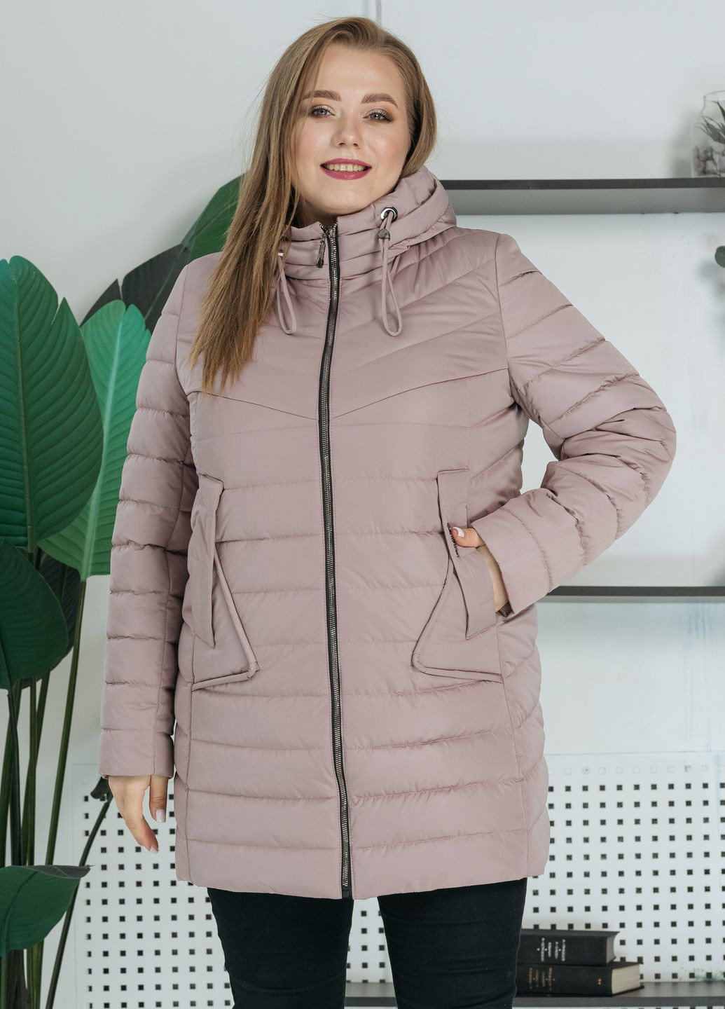 Світло-рожева демісезонна демісезонна жіноча куртка великого розміру куртка-пальто SK