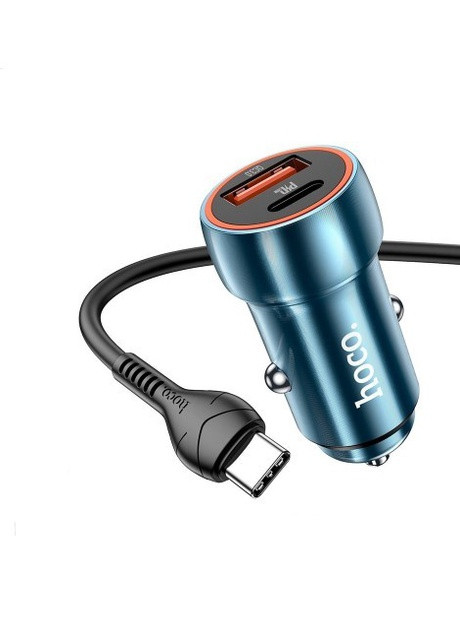 Автомобільний зарядний пристрій + кабель USB - Type-C (20W, Type-C+USB, адаптер в прикурювач) - Синій Hoco z46a (259139309)