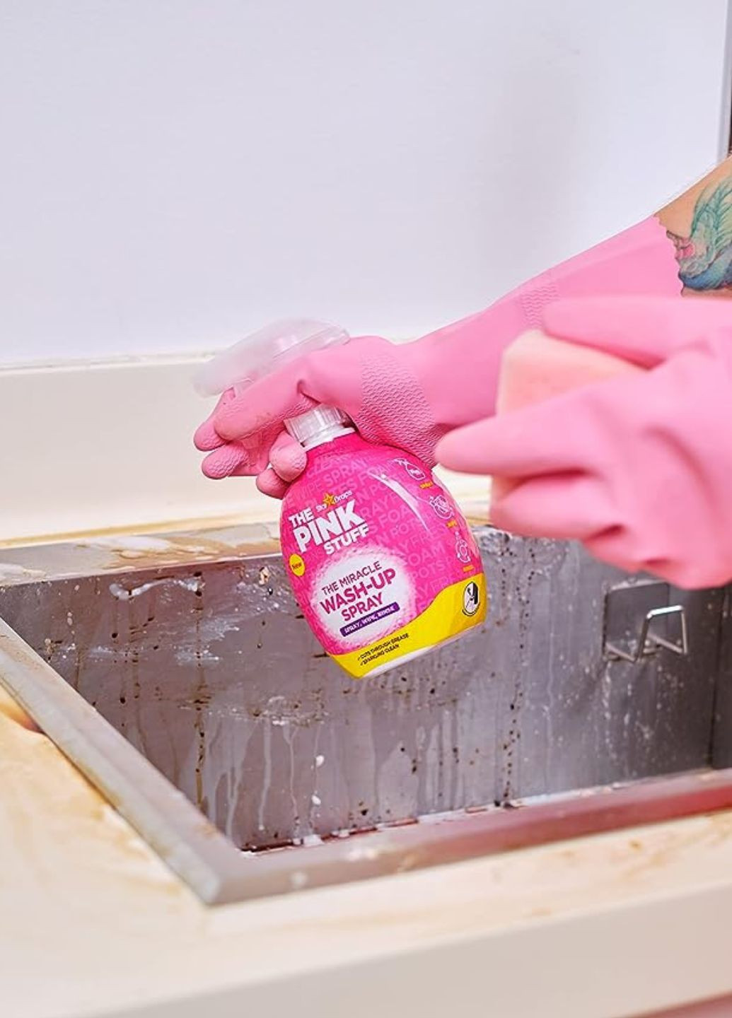Средство для мытья посуды и чистки всех поверхностей жира The Miracle Wash-Up Spray 500мл The Pink Stuff (263356906)