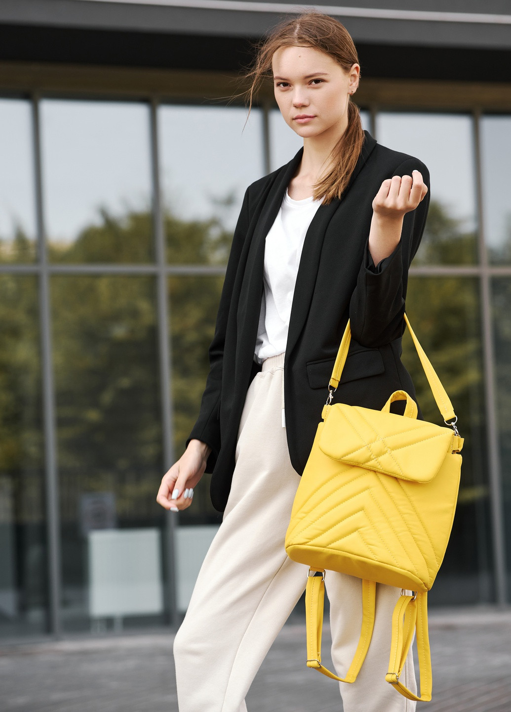 Женский рюкзак-сумка Loft стеганый желтый Sambag (259592017)