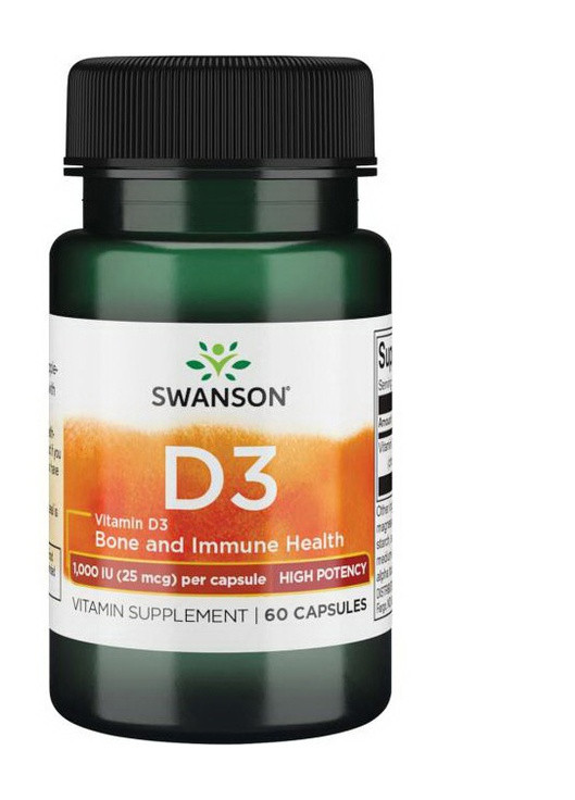 Вітамін D3 Vitamin D3 1000 IU (25 mcg) 60 caps Swanson (257271993)