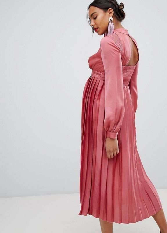 Розовое розовое плиссированное медное платье maternity для беременных Little Mistress