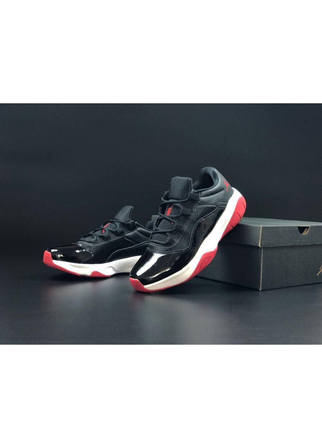 Черные демисезонные мужские кроссовки черные с белым\красным «no name» Nike Air Jordan 11 cmft