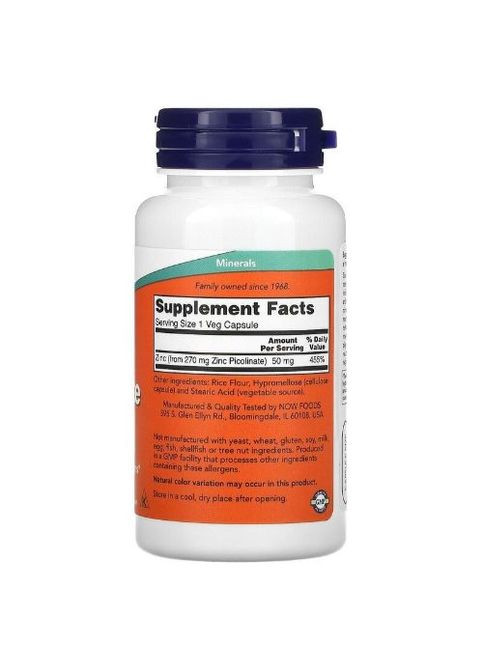 Zinc Picolinate 50 mg 60 Caps Now Foods (264825655)