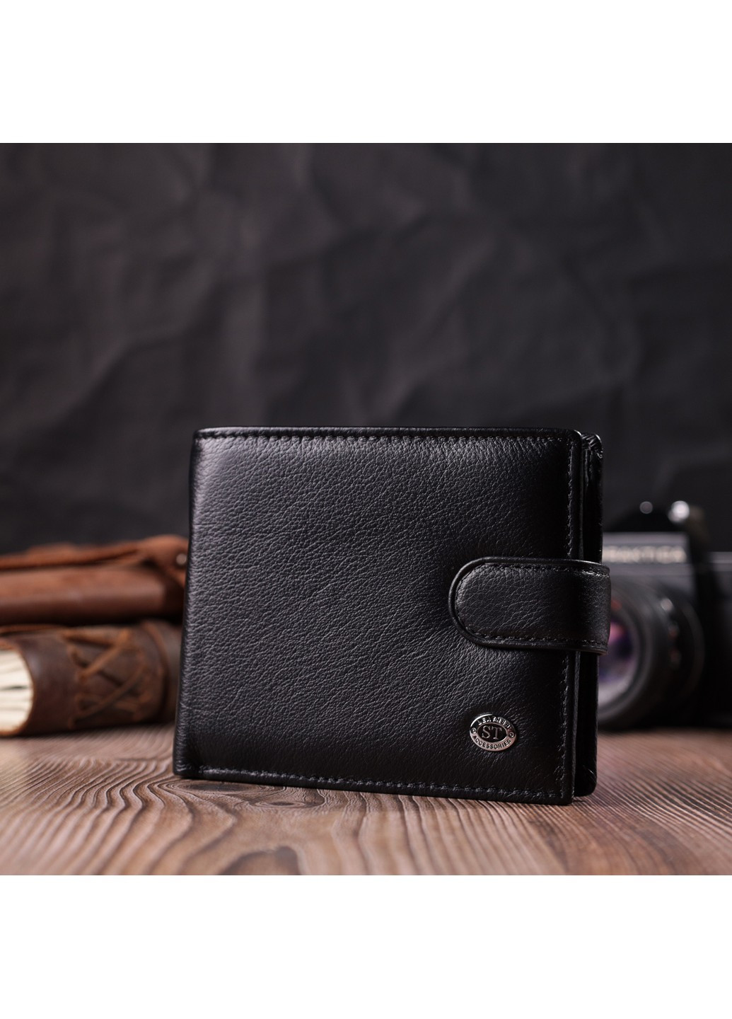 Гаманець чоловічий середнього розміру з натуральної шкіри 22473 Чорний st leather (278001002)